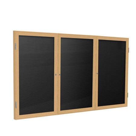 Ghent Enclosed Letter Board, 3 Door, Flannel, Oak Frame, 3 ft H x 6 ft W, Black PW33672B-BK